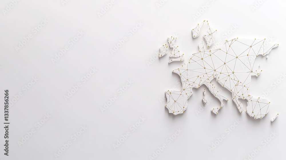 Poster abstract geometric map of europe with connection lines and dots