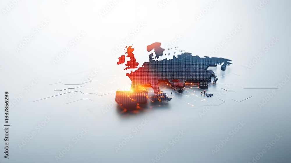 Poster digital representation of europe with light and technology elements