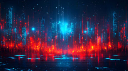 Futuristic Night City Glowing With Neon Lights