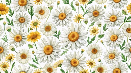 Summer Daisy Floral Pattern: White Daisy Flower Vintage Style Background Wallpaper