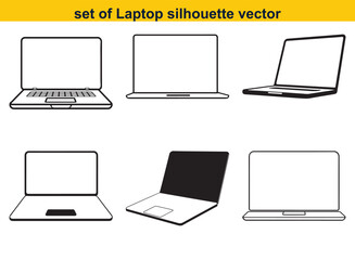 set of laptop flat Computer laptop cartoon with blank screen silhouette vector sticker with white background