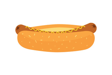 hot dog with mustard isolated, flat vector illustration, fast food for poster, menus, brochure, web design