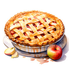 Digital technology apple pie watercolor design illustration