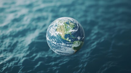 Earth globe floating above the ocean. Concept for environment, climate change, and global issues.