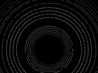 Black background with gradient black circle pattern. Simple circular pattern of gradient black lines on black background suitable for technology, digital, websites, etc.