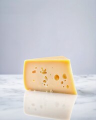 A piece of cheese on a white background, photography, minimalism, relaxation, design, illustration.