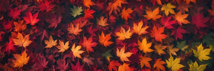 Carpet of maple leaves in varied autumn hues, creating a warm and inviting seasonal aesthetic