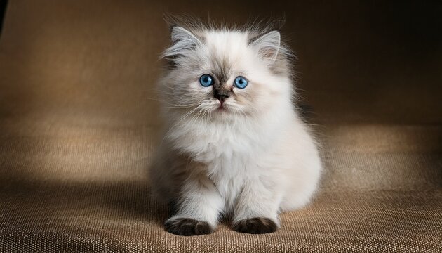 cute persian seal colourpoint kitten is sitting frontal