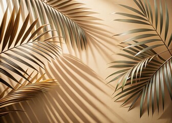 Obraz premium Surreal Beige Wall Tropical Palm Leaf Shadows Summer Minimalist Flat Lay Background
