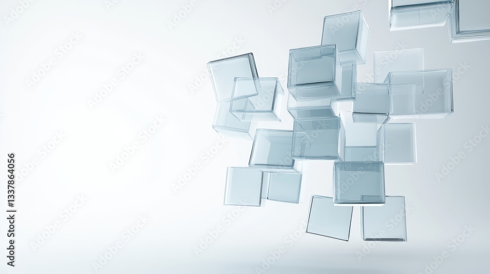 Poster abstract floating glass blocks on minimalist background design