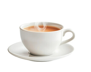 Fototapeta premium Steaming Cup of Tea in White Ceramic Cup On Isolated White Background