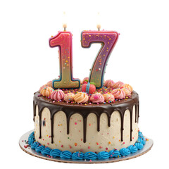 17 years birthday cake isolated on white background