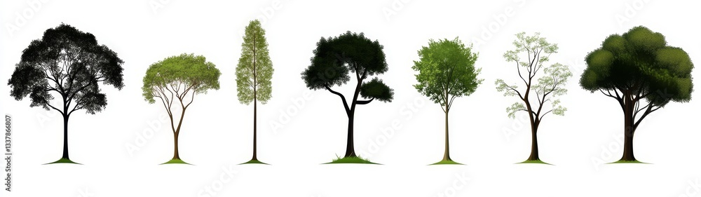 Poster various styles of trees in different shades and textures