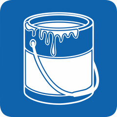 dripping paint can, blue square background, painting area or the presence of wet paint