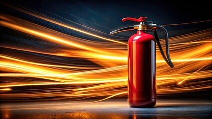 Obraz premium Long Exposure Fire Extinguisher Photography: Safety Equipment, Fire Prevention, Emergency Preparedness, Industrial Safety, Fire Suppression System, Red Fire Extinguisher, Safety First