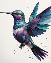 Fantasy world. Colorful hummingbird. Abstract drawing.
