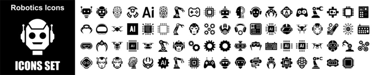 Robotic Artificial Intelligence & Machine Learning Icon Set – AI, Robotics & Technology