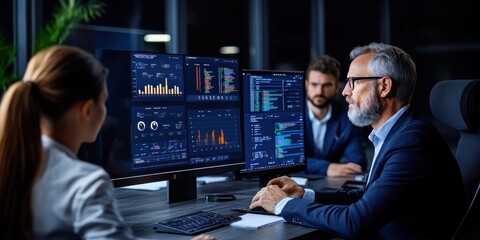 Data analysis in action business insights corporate office digital displays modern environment concept integration