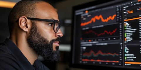 Data analysis insights by professional analyst office environment digital dashboard concept focused perspective