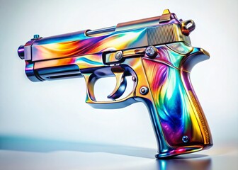Surreal Pistol: Floating firearm on pristine white, isolated background.  High-resolution imagery for design and editorial use.