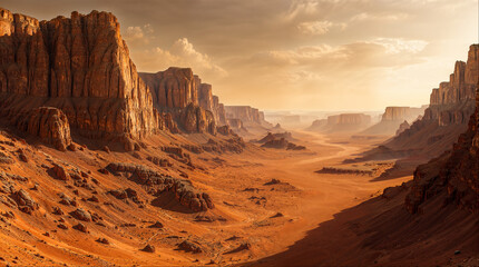 Fototapeta premium Mars Landscape, Red planet, Exo Planet high resolution Panorama, Valles Marinaris