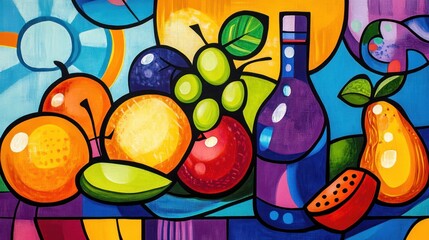 Colorful Abstract Painting Depicting Variety Of Fresh Fruits