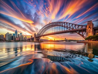 Naklejka premium Surreal Sydney Harbour Bridge Panorama: Dreamlike Australian Landscape
