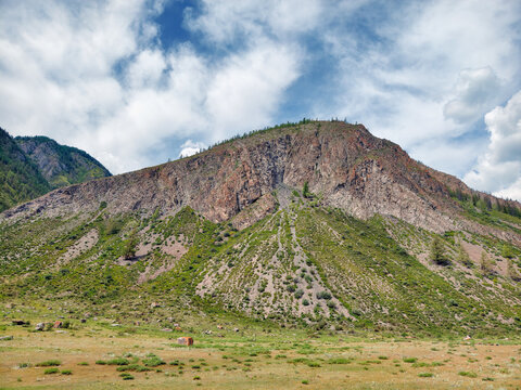 Mountain with alluvial fan. Altai mountain landscape natural background.