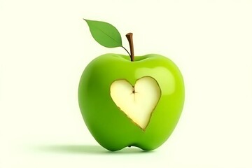 A creative illustration of a green apple morphing into a heart, representing the link between nutrition and heart health.