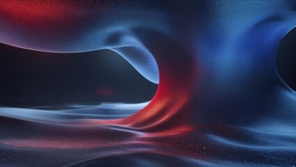 Abstract 3D Render of Flowing, Textured Forms in Blue and Red