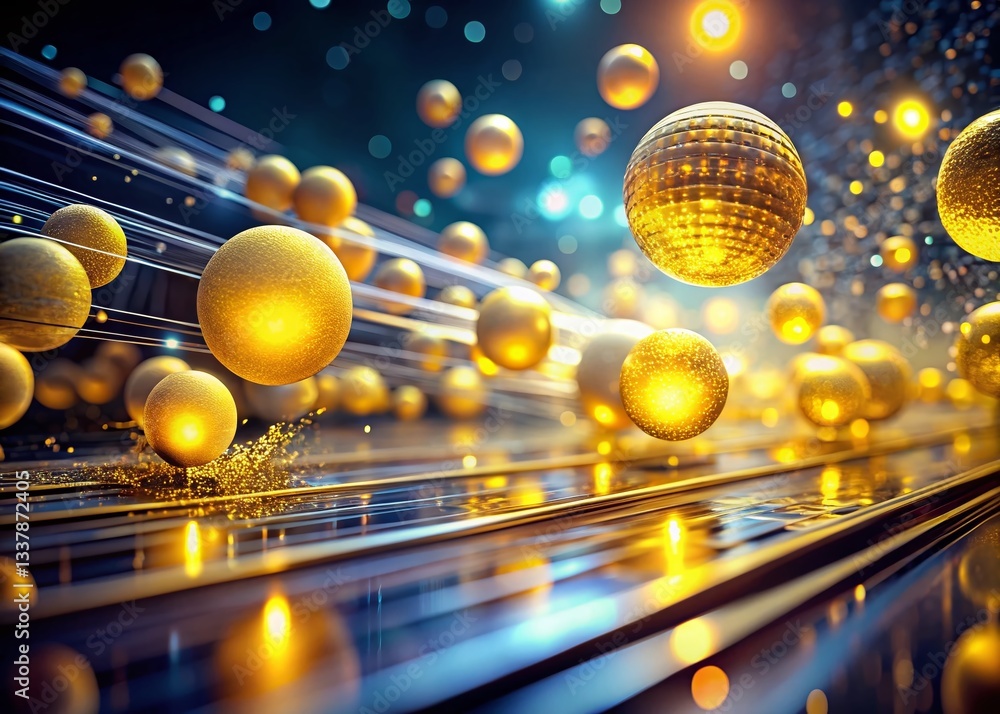 Poster surreal yellow tech particle bokeh background - abstract digital art