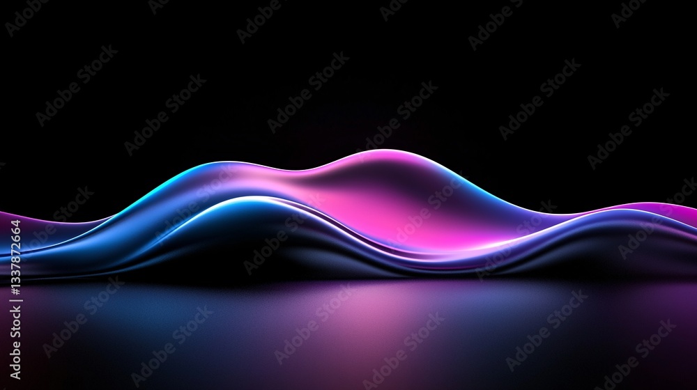 Aufkleber an abstract void where soft neon waves ripple in the darkness, reflections shifting like liquid drea