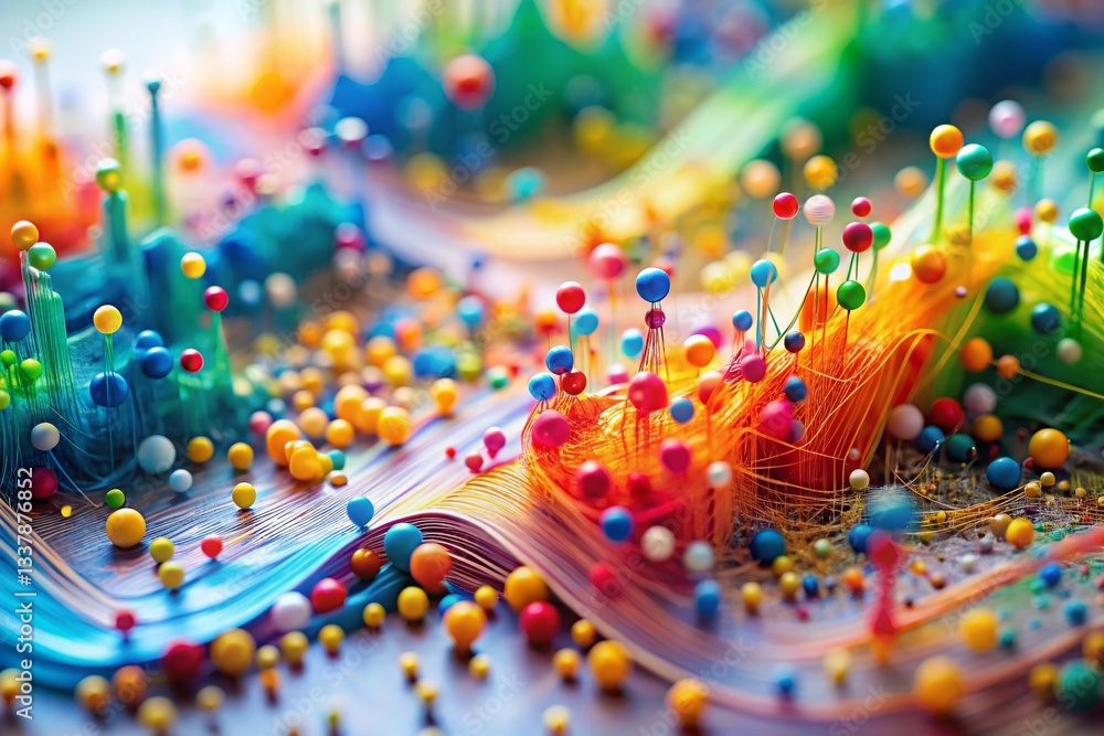 Poster tilt-shift data visualization: colorful abstract shapes & statistics processing