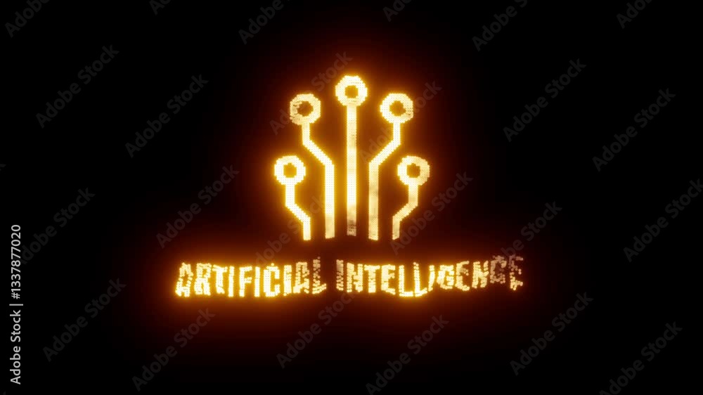 Poster futuristic holographic electric circuit with glowing red light, representing artificial intelligence