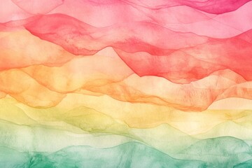 Abstract multicolored layered landscape.  Soft, flowing hues create a gentle, undulating mountain range effect.  Delicate watercolor-like textures