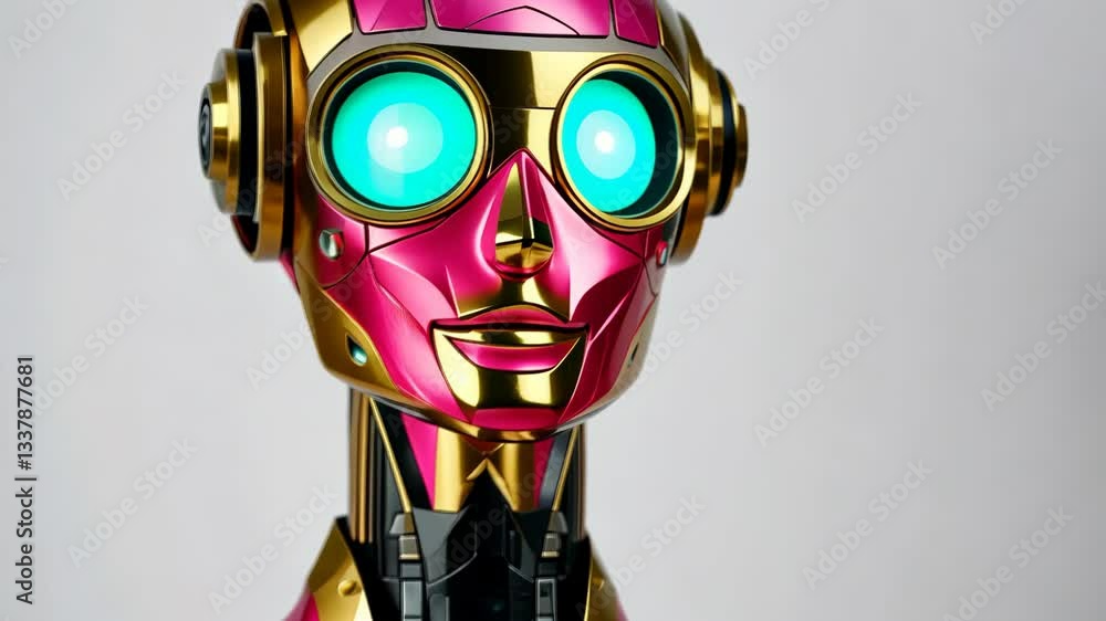 Poster sleek robotic figure showcasing futuristic design with vibrant colors and distinct features