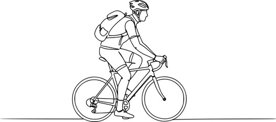 Fototapeta premium Person riding a bicycle, Bicycle delivery logistics courier, Delivery boy, Man riding bicycle line art vector 