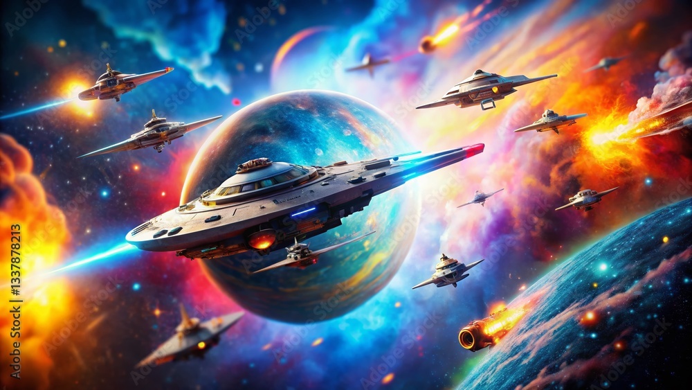 Aufkleber tilt-shift space exploration: advanced spaceships navigate supernova remnants