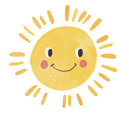 watercolor vibrant smiling sun suitable for nursery pattern or elements