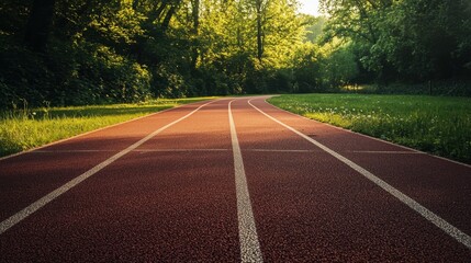 Serene Running Track Surrounded by Lush Green Trees in Nature
