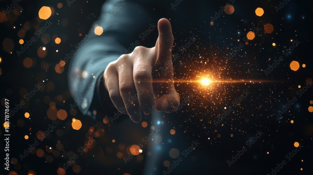 Poster magical touch of light with shimmering particles and sparkles