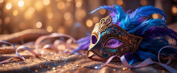 Elegant Venetian Mask with Feathers Festive Carnival Decoration