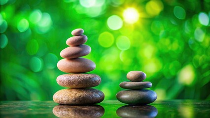 Obraz premium Zen Rock Stacking Green Screen HD Portrait Photography Background, Meditation Stones, Balance Image, Nature Still Life