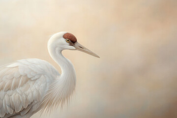 Fototapeta premium Elegant white crane portrait tranquil setting wildlife photography soft background close-up view nature's beauty