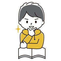 本を読む男の子のイラスト　決めポーズ　黒髪