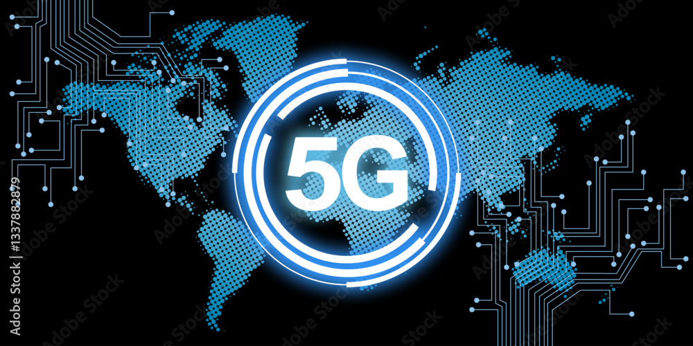 Aufkleber 5g global network concept with a digital world map and circuit connections. high-speed communication