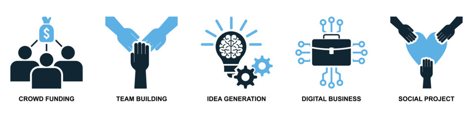 set of entrepreneur icon vector symbolizing business leadership, innovation, and success. Perfect for startups, finance, and corporate branding projects.