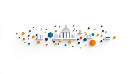 Obraz premium Colorful Abstract Composition with Iconic Landmarks and Shapes