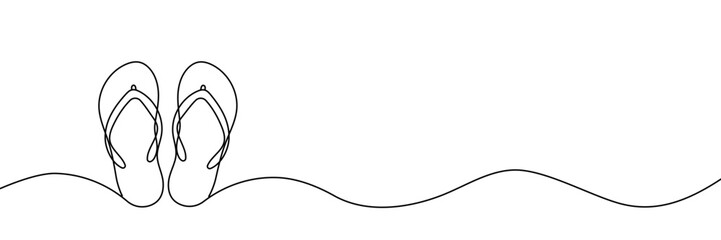 Flip flops continuous one line drawing, single line art element, minimalist sketch line vector illustration, summer travel holiday concept. Hand drawn Editable stroke. © Vasyl Yurlov