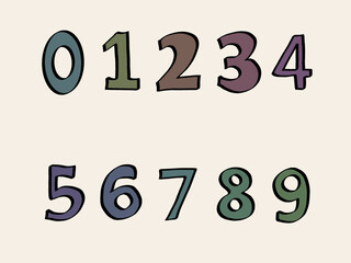 Number colorful 0-9, hand drawing